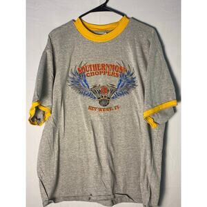Vintage 90s Southernmost Choppers Key West, FL Graphic Print Gray Yellow XL-2XL